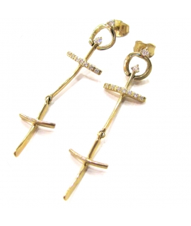 Earring hanging gold 'Crosses' 