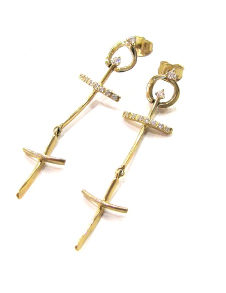Earring hanging gold 'Crosses' 