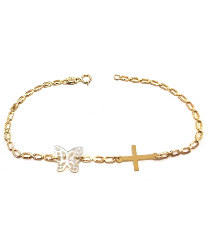 Bracelet Gold ''Butterfly and Cross''