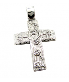 Cross Baptism Whitegold K14 'Flowers'