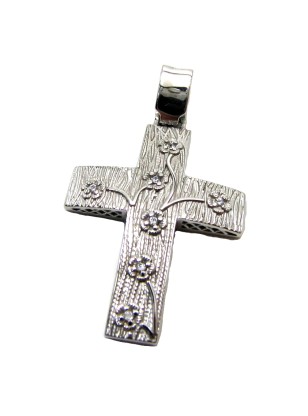 Cross Baptism Whitegold K14 'Flowers' 2