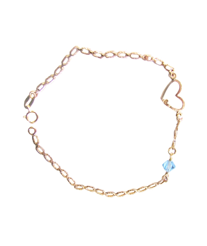 Bracelet gold with heart and Aquamarine
