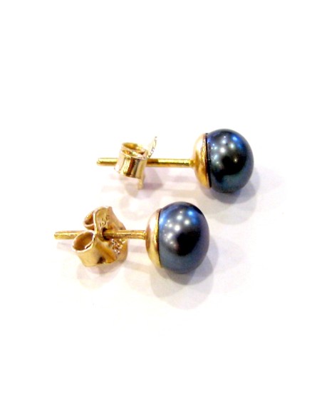 Earrings gold K14 'Black Pearl'