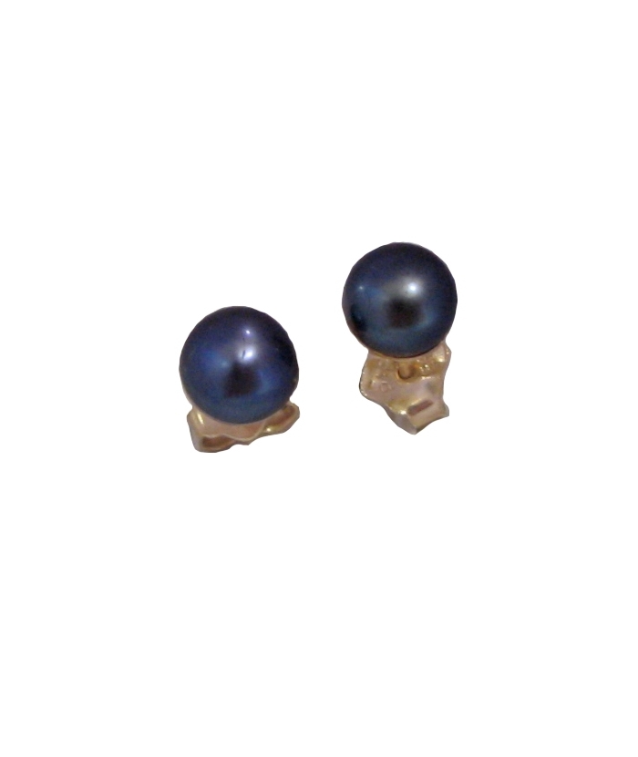 Earrings gold K14 'Black Pearl'