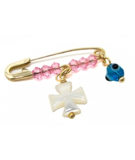 Child Pendant Gold "Ceramic cross + eye"