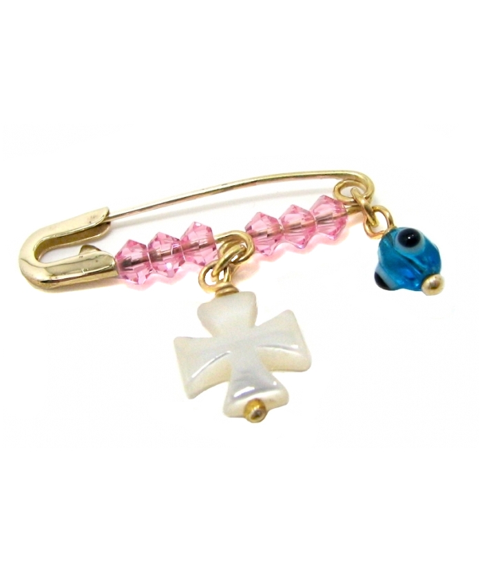 Child Pendant Gold "Ceramic cross + eye"