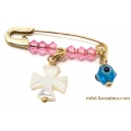 Child Pendant Gold "Ceramic cross + eye"