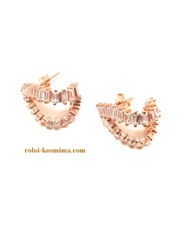 Σκουλαρίκια Ασημένια Rosegold "Δάκρυ με μπαγιέτες" 2