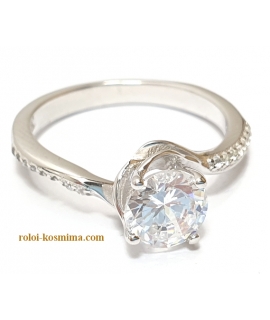Δαχτυλίδι Ασημένιο 925° Μονόπετρο με πλαϊνά zircon 2
