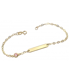 Child name Bracelet Gold Κ14 pink zircon