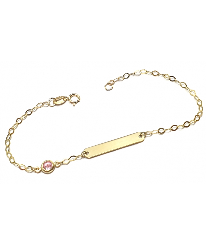 Child name Bracelet Gold Κ14 pink zircon