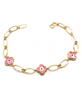Bracelet gold Κ14 "Pink crosses"