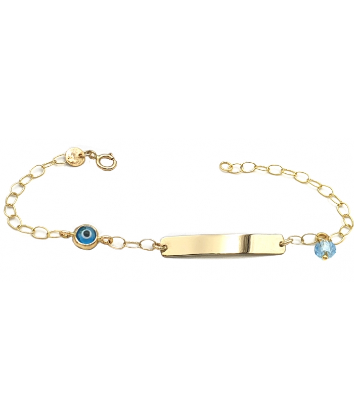 Child name Bracelet Gold K14 Blue eye
