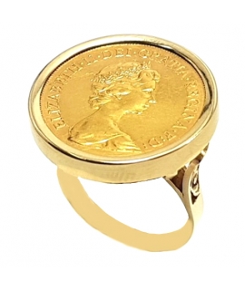 Δαχτυλίδι Χρυσό Κ14 με λίρα Αγγλίας Ελισάβετ