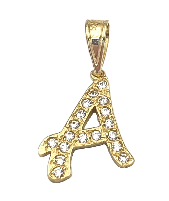 Monogram Gold K14 letter A with zircons