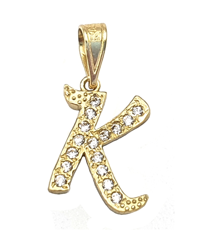 Monogram Gold K14 letter K with zircons