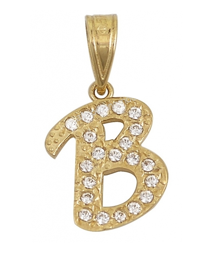 Monogram Gold K14 letter B with zircons