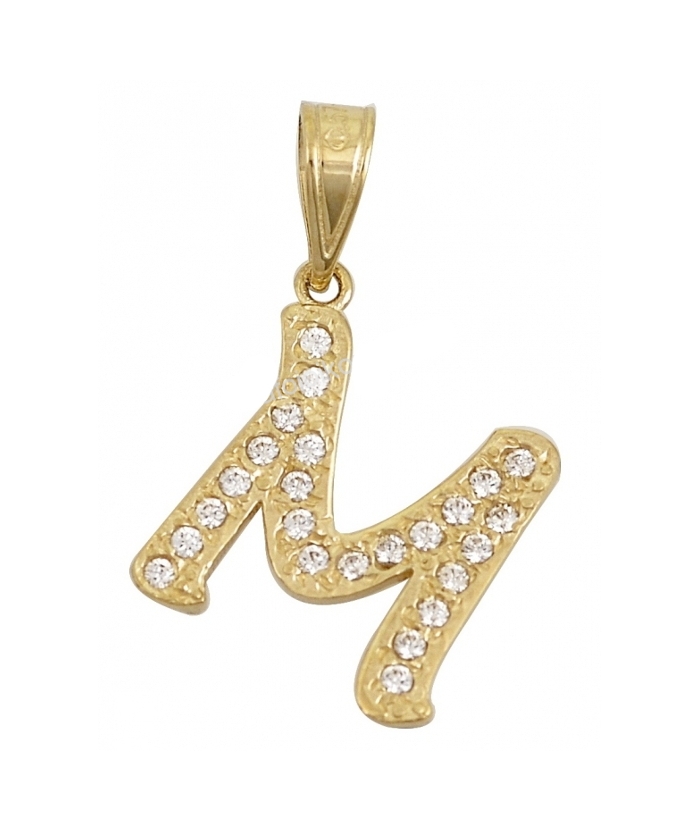Monogram Gold K14 letter M with zircons