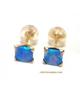 Earrings gold K14 "Blue opal" 2