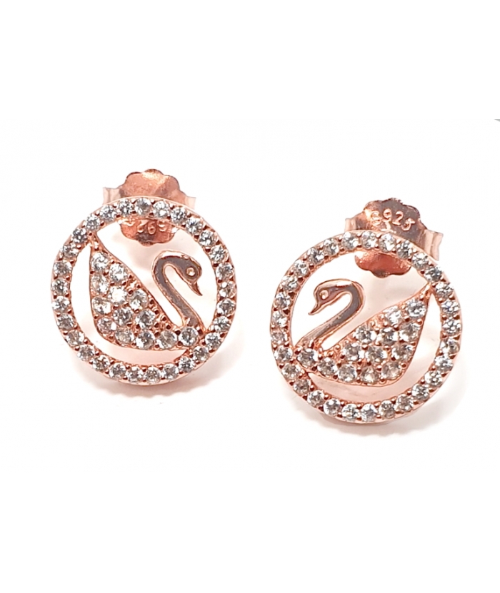 Σκουλαρίκια Ασημένια Rosegold "Κύκνος"