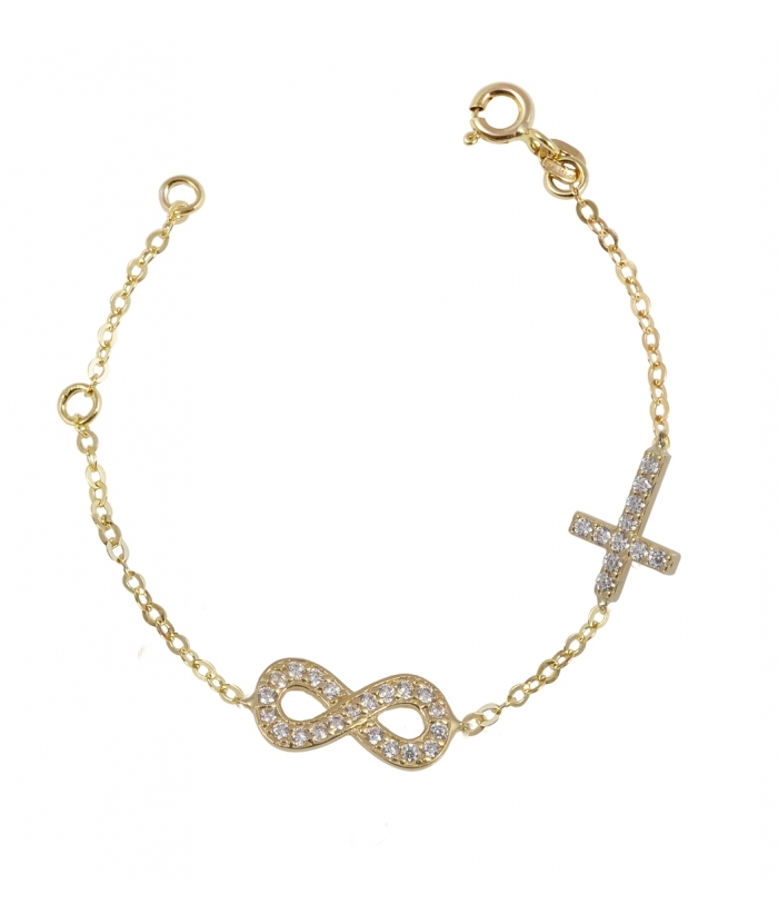 Bracelet Gold K14 ''Infinity and Cross''