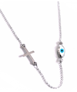 Necklace whitegold K14 'Eye+Cross'