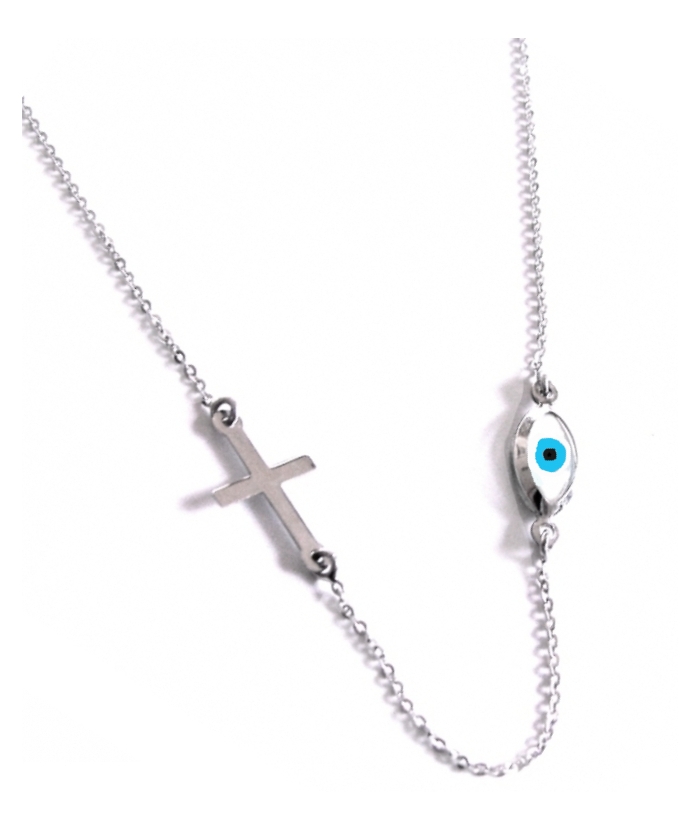 Necklace whitegold K14 'Eye+Cross'