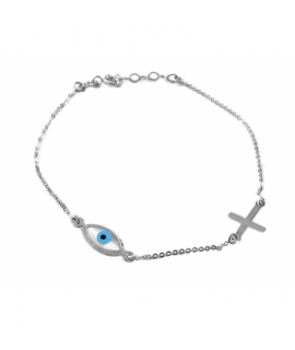 Bracelet Whitegold K14 'Eye &Cross'