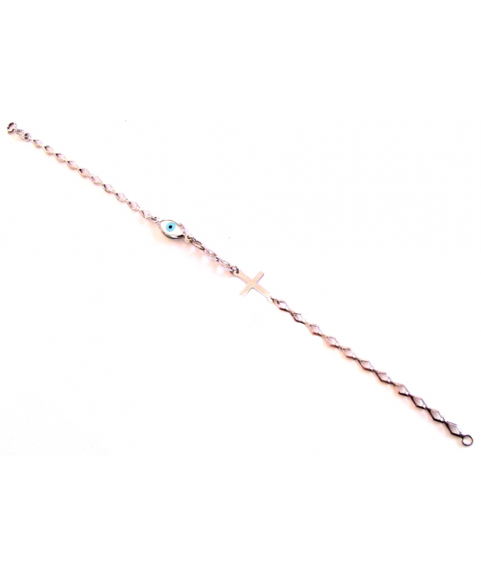 Bracelet Whitegold K14 'Eye &Cross'
