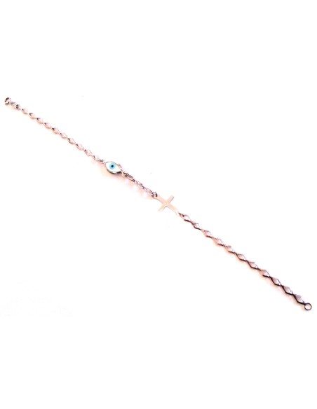 Bracelet Whitegold K14 'Eye &Cross'