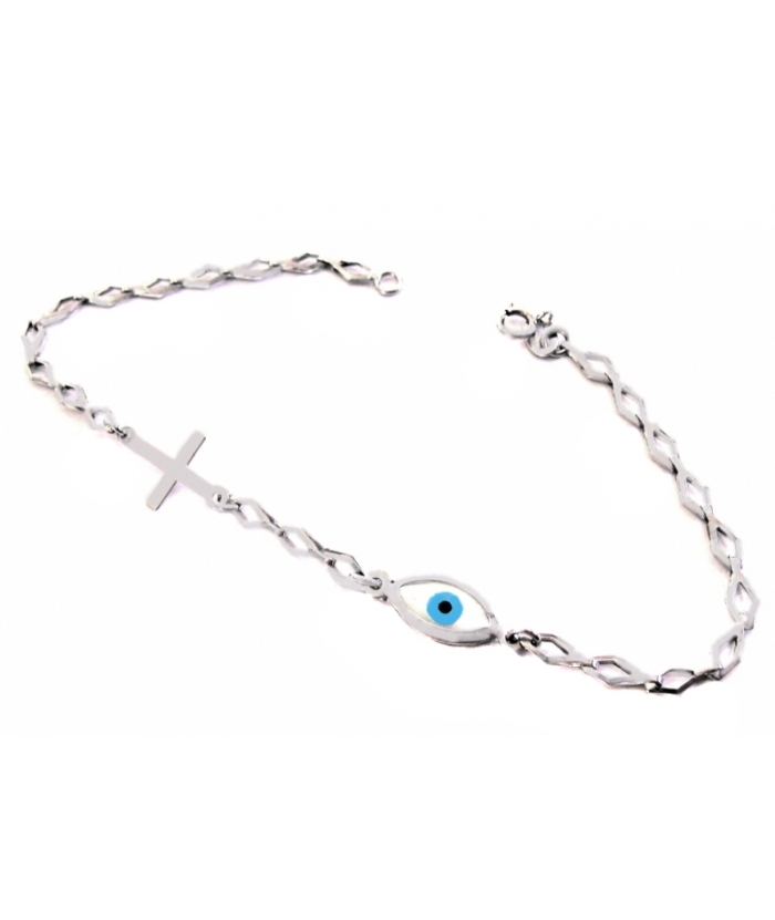 Bracelet Whitegold K14 'Eye &Cross'