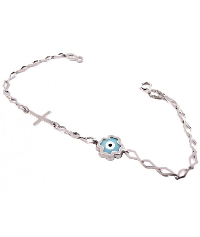 Bracelet Whitegold K14 'Eye &Cross'