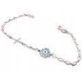 Bracelet Whitegold K14 'Eye &Cross'