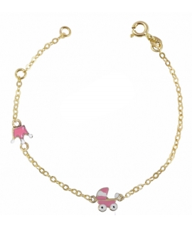 Bracelet Gold Κ9 "eye & heart" pink enamel