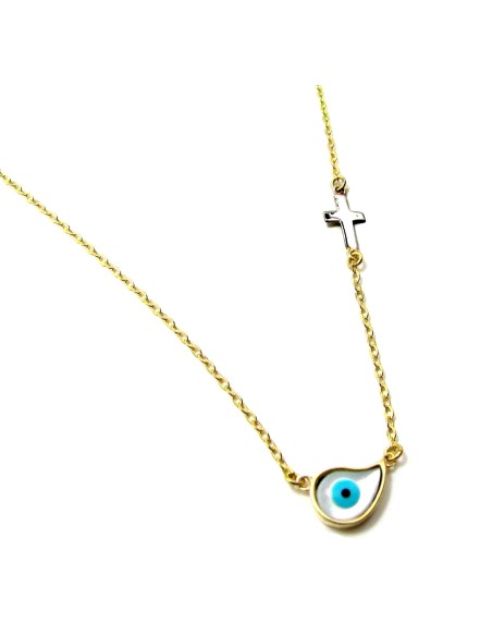Necklace Gold K14 Eye & Cross