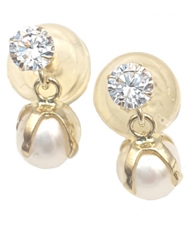 Earrings gold K14 "Pearl and zircon"