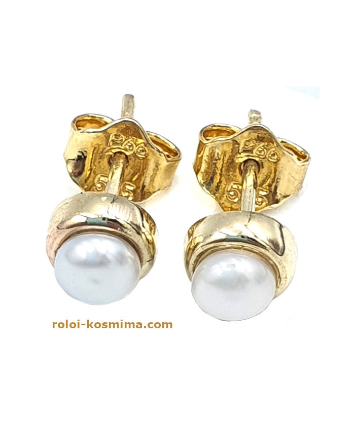 Earrings gold K14 with pearls 4mm