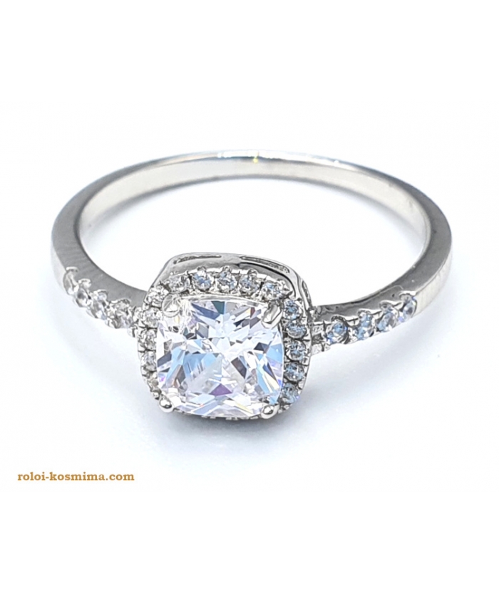 Ring Silver Rozeta with white zircon