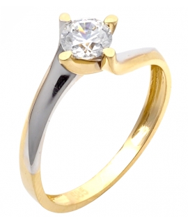 Δαχτυλίδι Μονόπετρο Χρυσό Κ14 με λεπτομέρειες Λευκόχρυσου