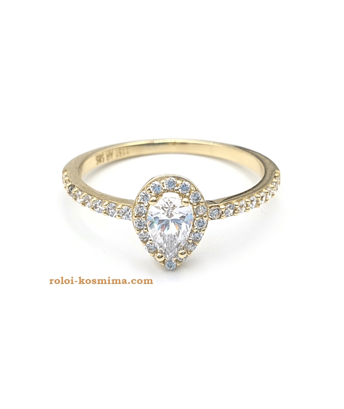 Ring gold K14 with zircon tear
