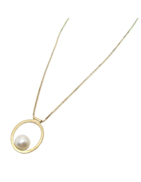 Necklace Gold K14 'Circle with Pearl'