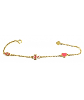 Bracelet Child Silver "Cross,Heart & Eye"