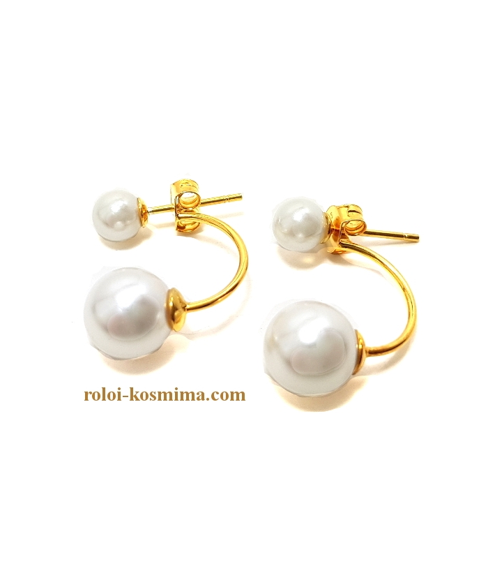 Earrings Silver goldplated ear-jacket with pearls