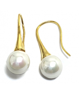 Earrings Silver Hanging "Pearl 10mm" Goldplated