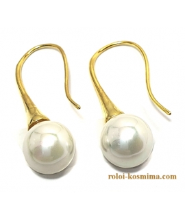 Earrings Silver Hanging "Pearl 10mm" Goldplated 2
