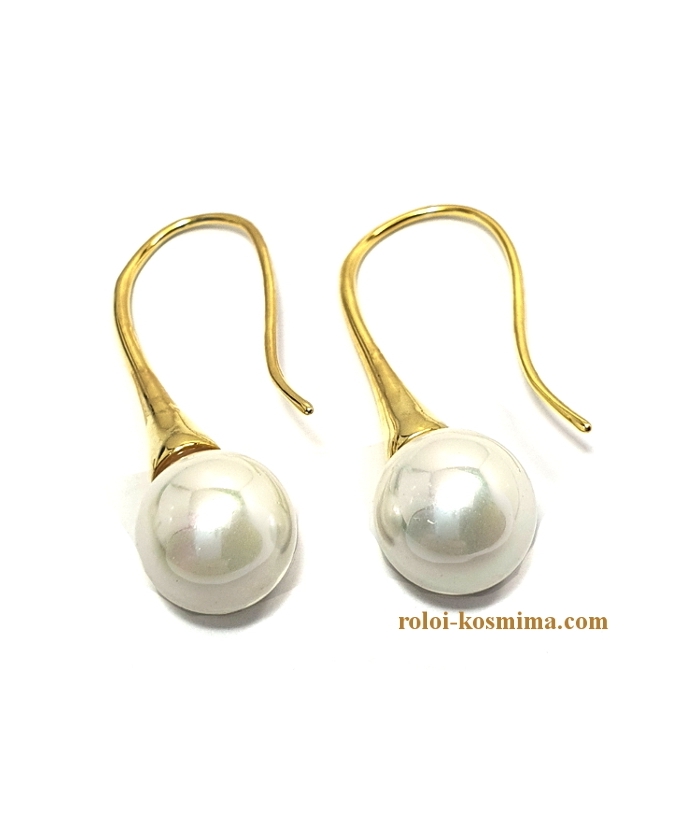 Earrings Silver Hanging "Pearl 10mm" Goldplated