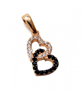 Pendant Rosegold Κ14 'Double heart'