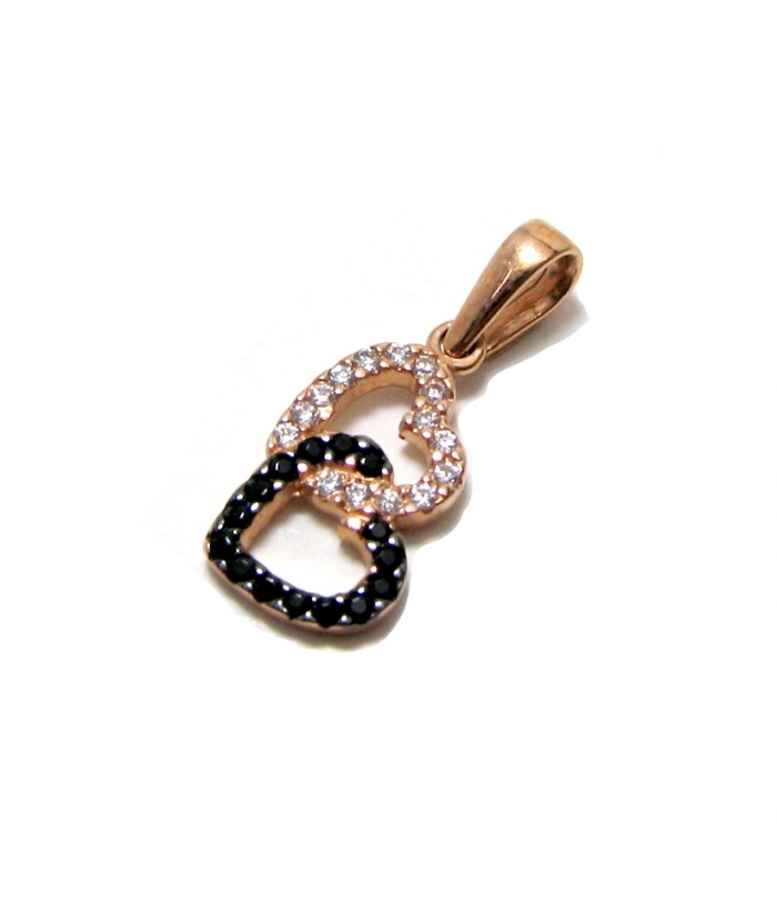 Pendant Rosegold Κ14 'Double heart'