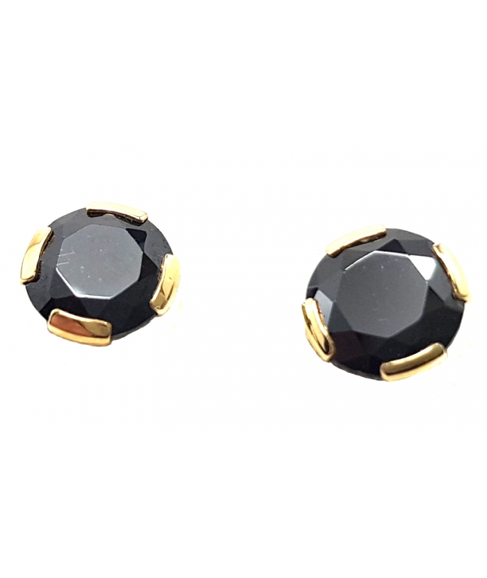 Σκουλαρίκια Χρυσά Κ14 "Black Zircon 7mm"