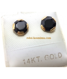Earrings gold K14 "Black Zircon 7mm" 2